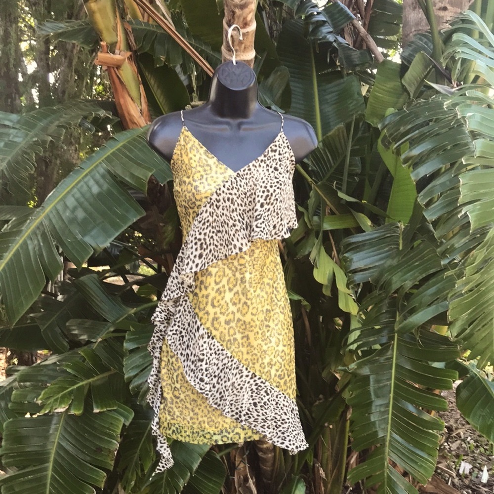 Endless Rose ruffled leopard print sequin asymmetric slipdress